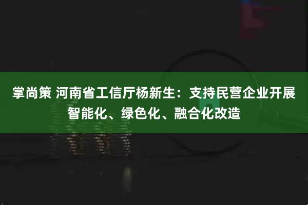 掌尚策 河南省工信厅杨新生：支持民营企业开展智能化、绿色化、融合化改造